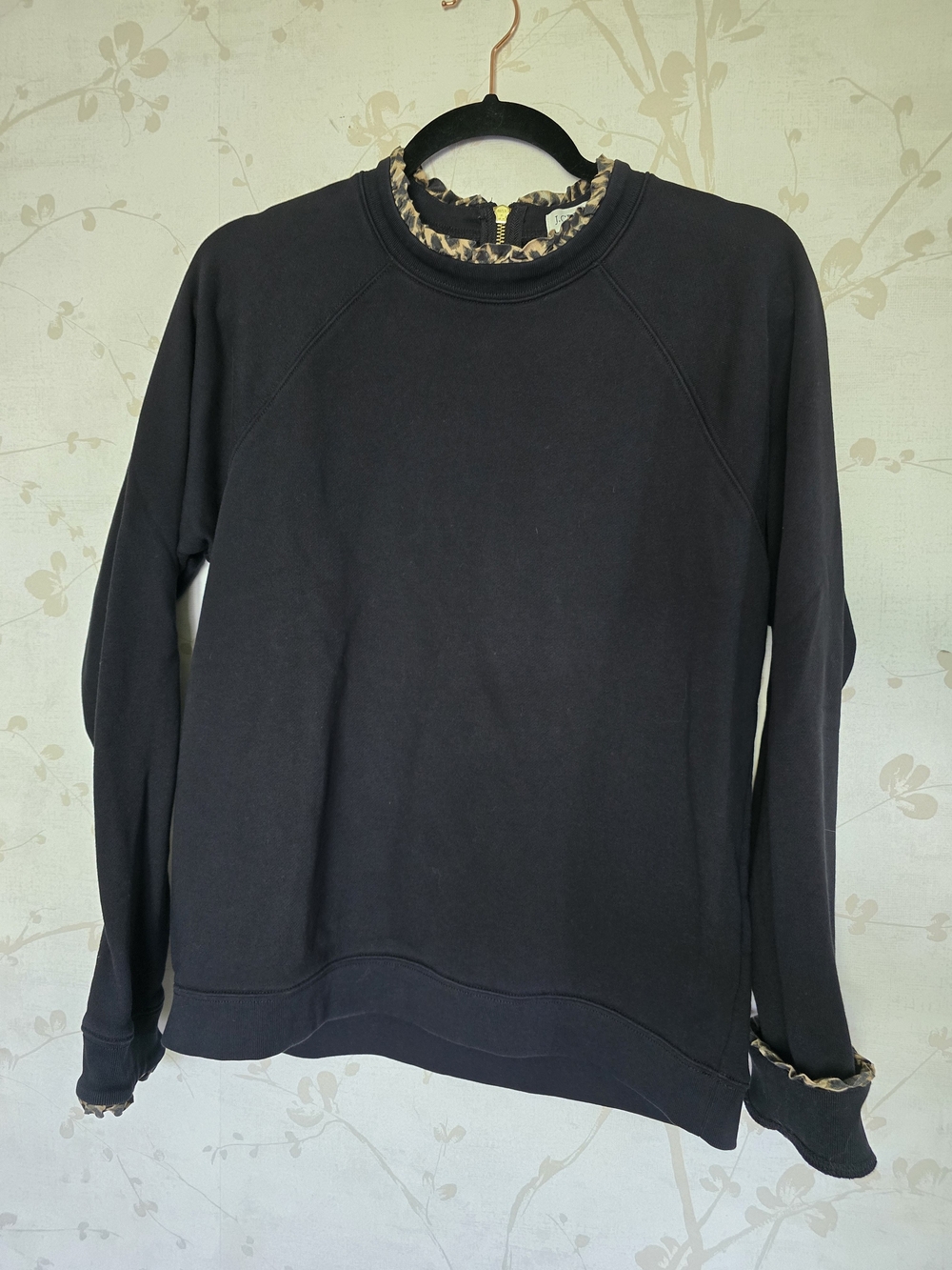 J. Crew Black Sweatshirt with Leopard Trim